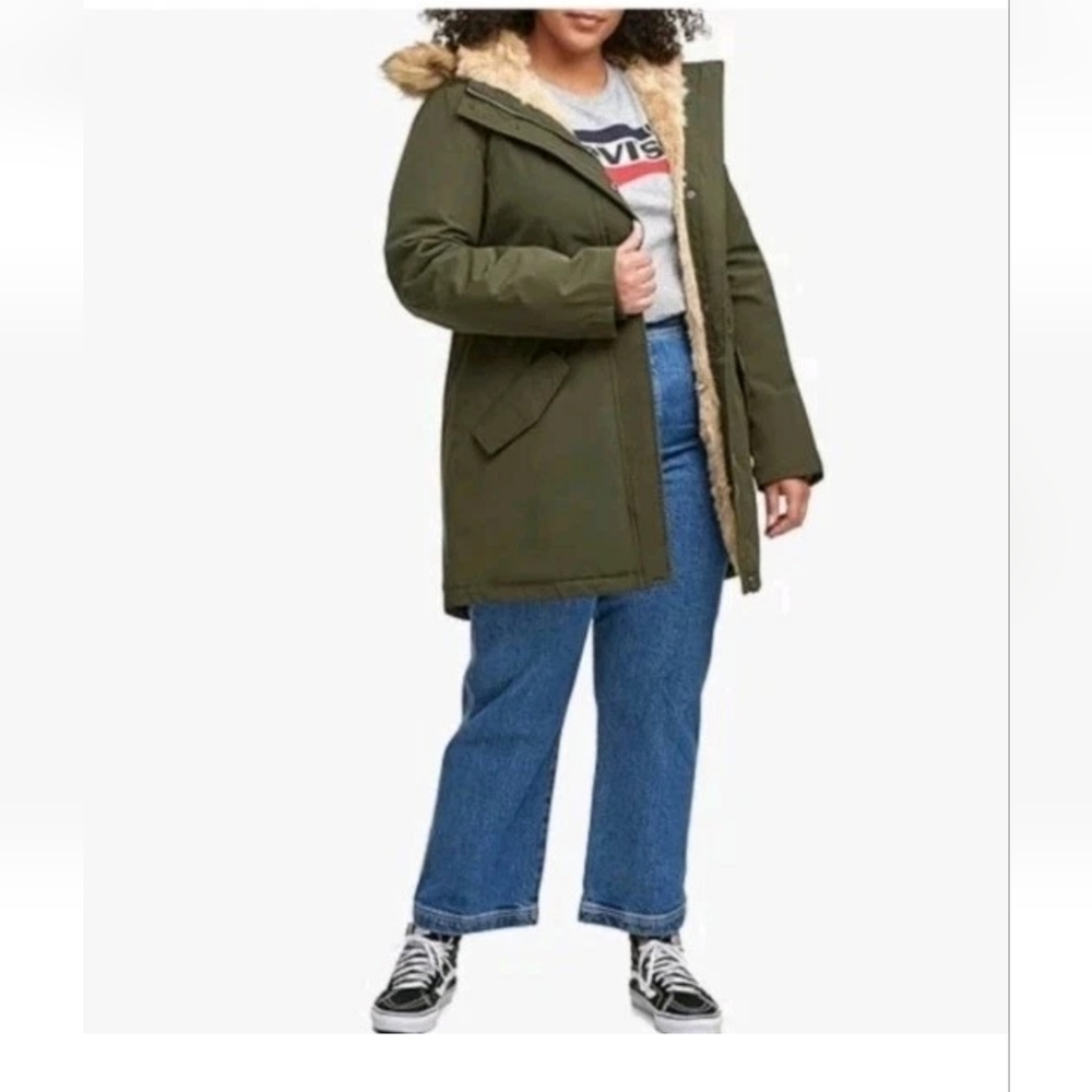 Levi's Olive Green Women's Sz S Jacket faux fur lining fur hood Winter Full Zip